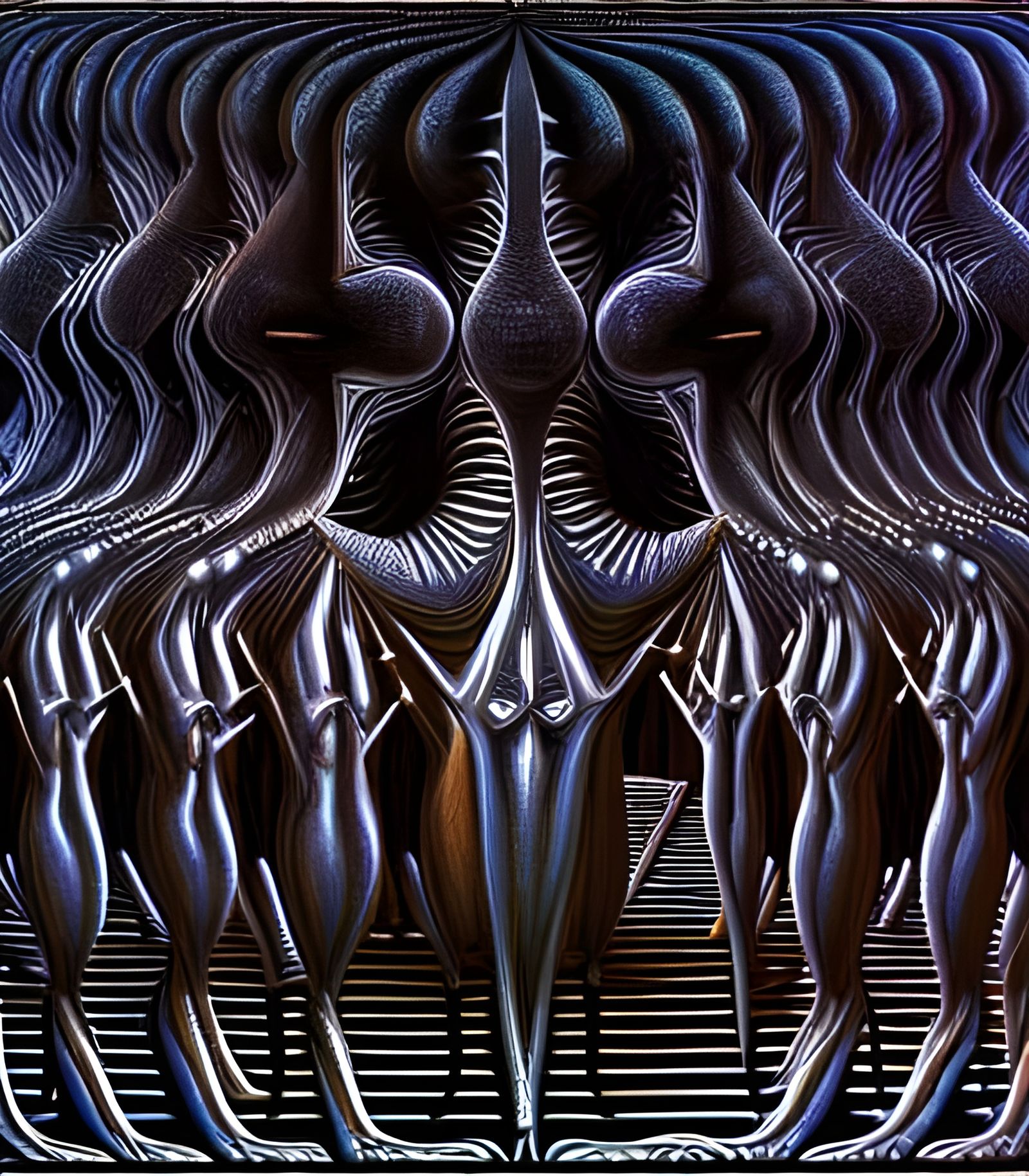 Metallic Crowd with Fractal Iridescence in Surreal Style