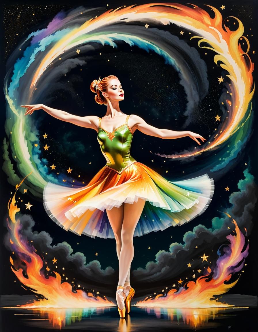 Rainbow Fire Ballerina in Realistic Style
