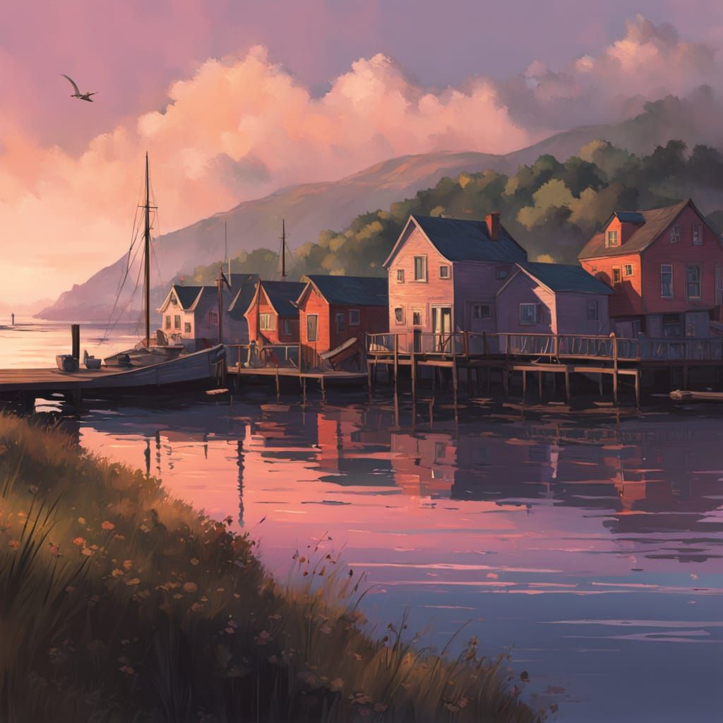 Majestic Bay at Sunset: Impressionist Oil Painting