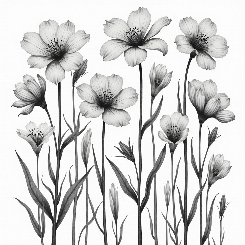 Elegant Black and White Florals in Photorealistic Style