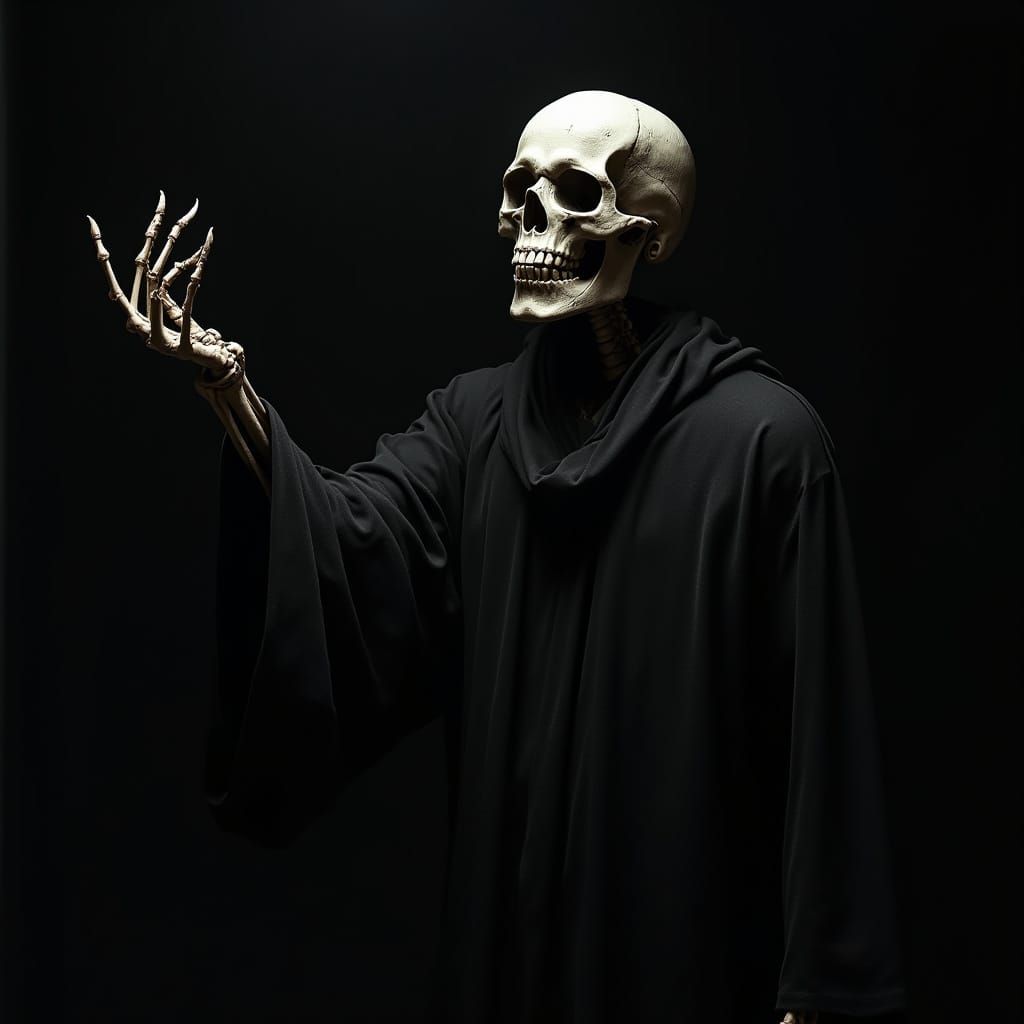 Skeleton Reaching Out in Dark Fantasy Style