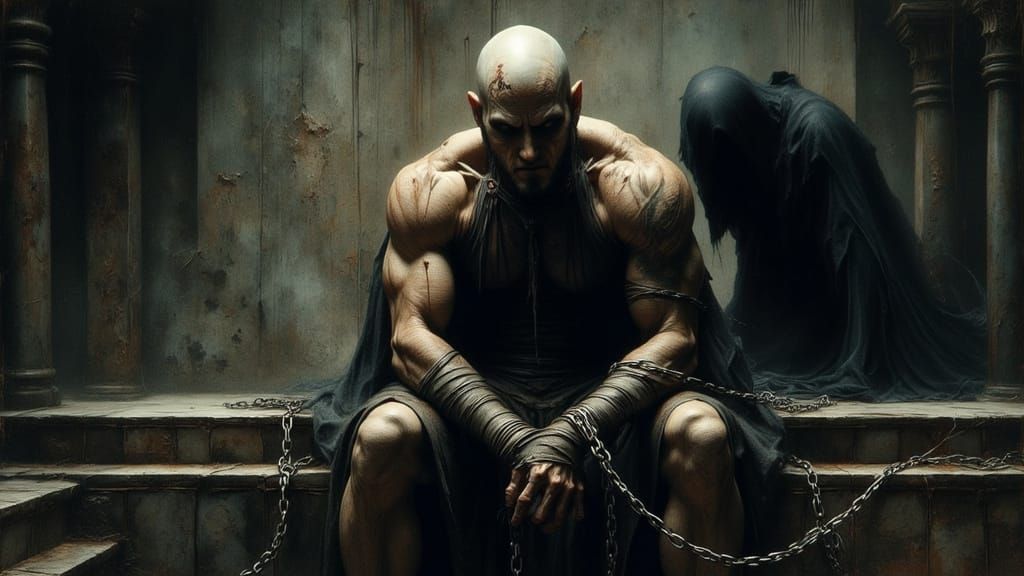 Imprisoned Prisoner in Dark Gothic Setting