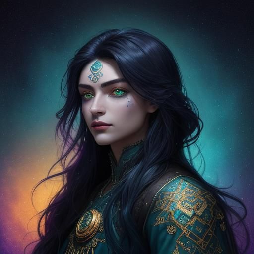 Majestic Woman in Dark Realm: Art Nouveau Portrait