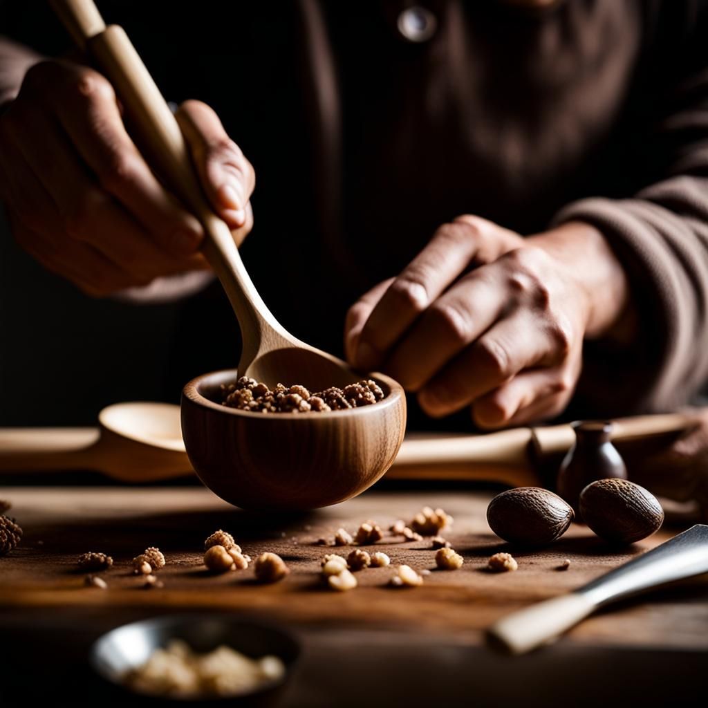 Woodcarver with Hand Carved Spoons, Cinematic
