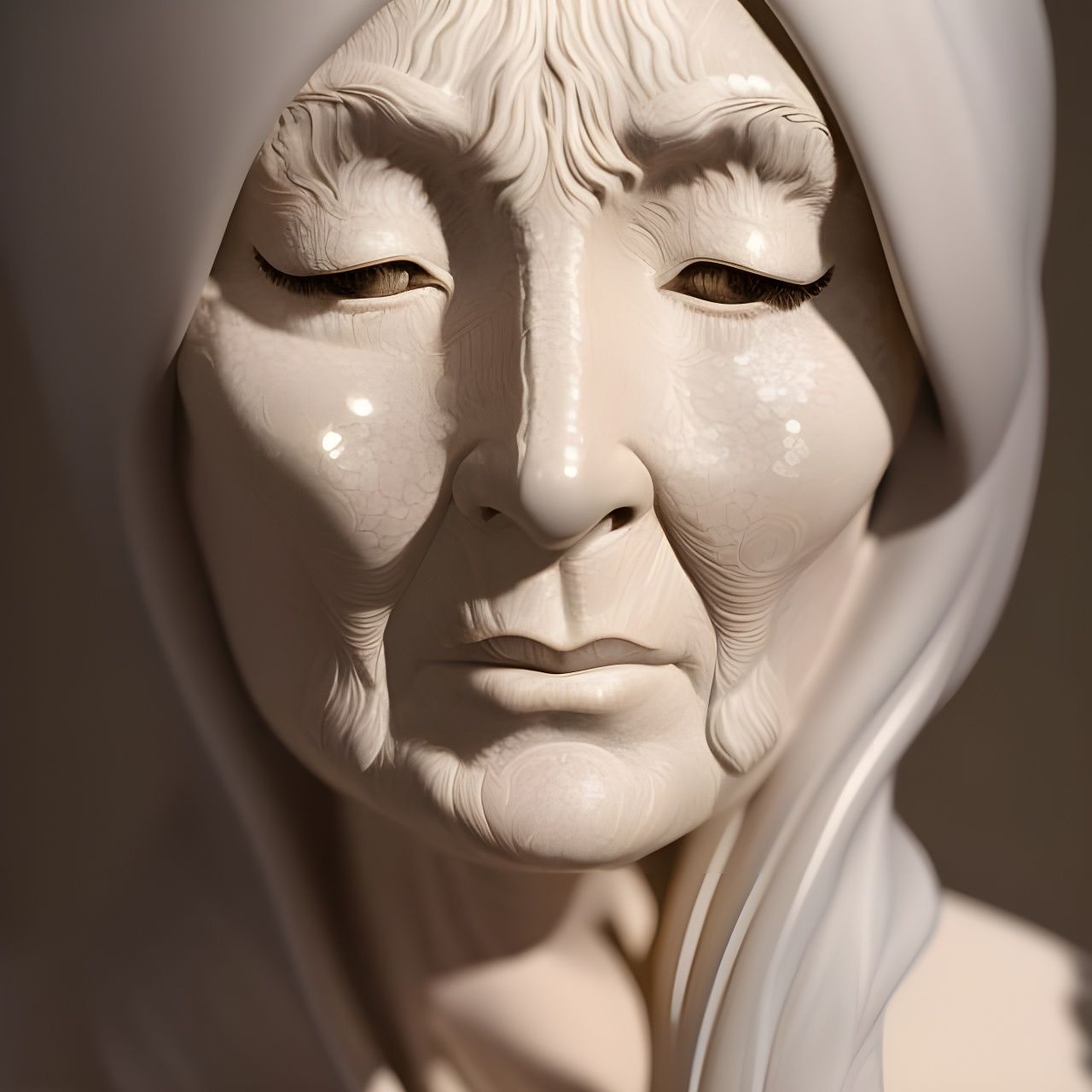 Porcelain Statue Transformation: Art Nouveau Portrait