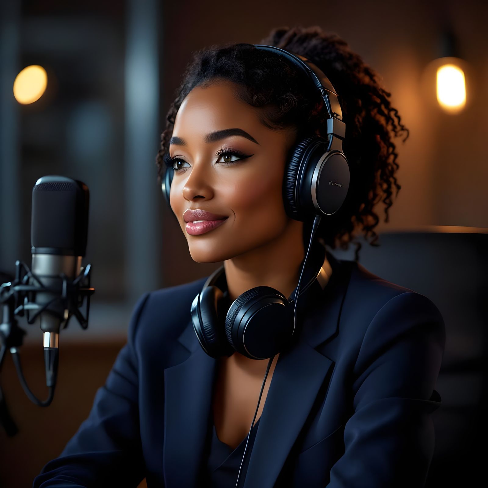 Intimate Portrait of a Woman in Podcast Studio