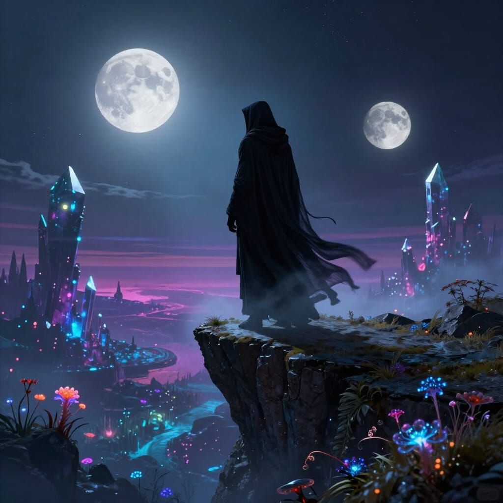 Grim Reaper Explores Alien World Under Twin Moons