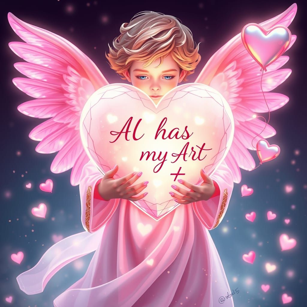 Cupid Cradles Heart in Whimsical Valentine's Design