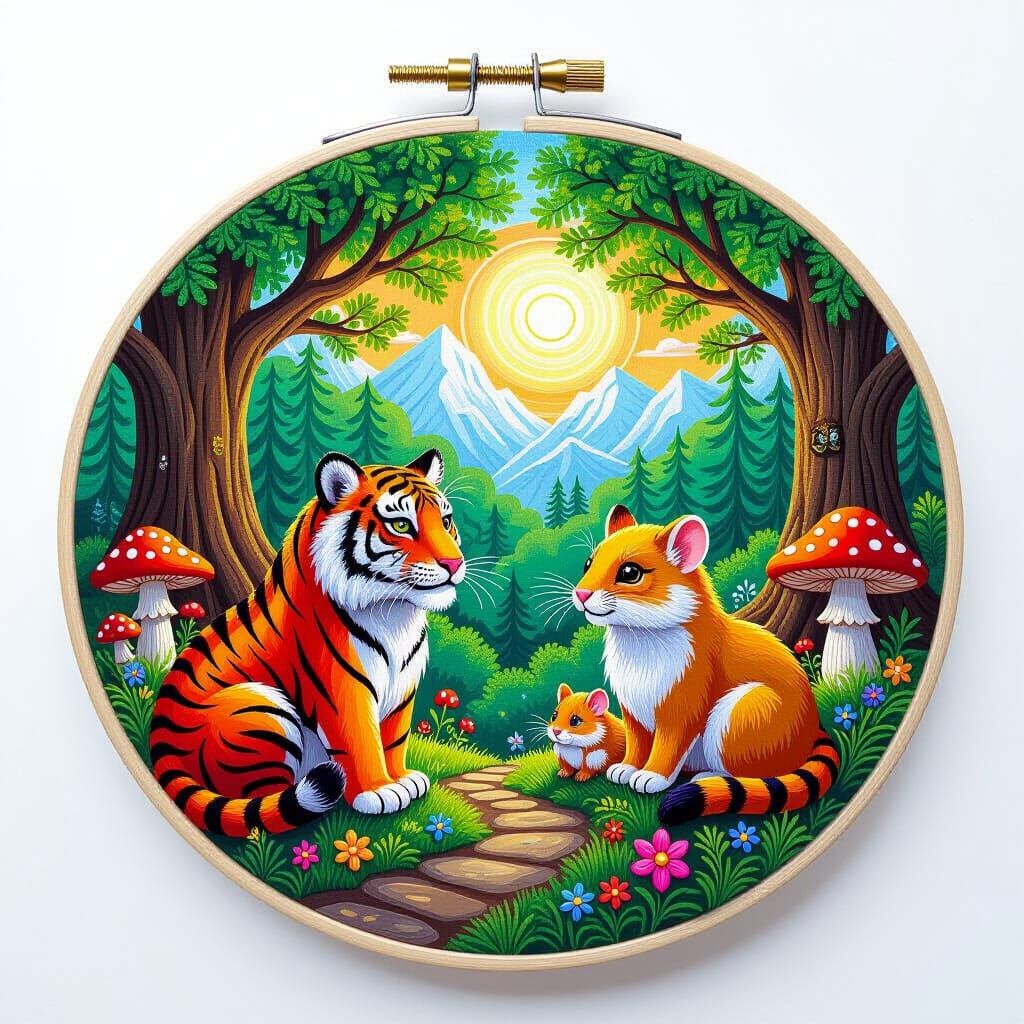 Fantasy Landscape with Tigers, Hobbits and Elves