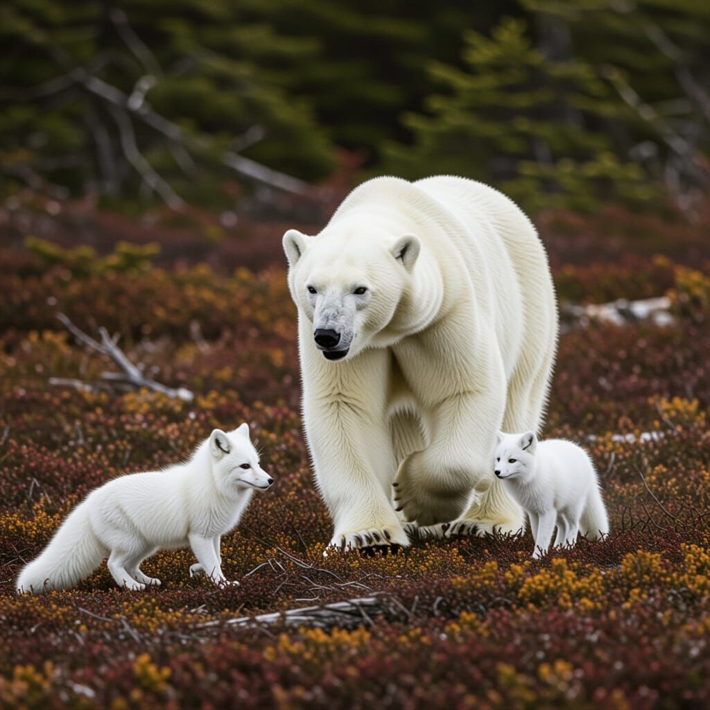 Polar Bear Chases Fox Kit in Arctic Wilderness