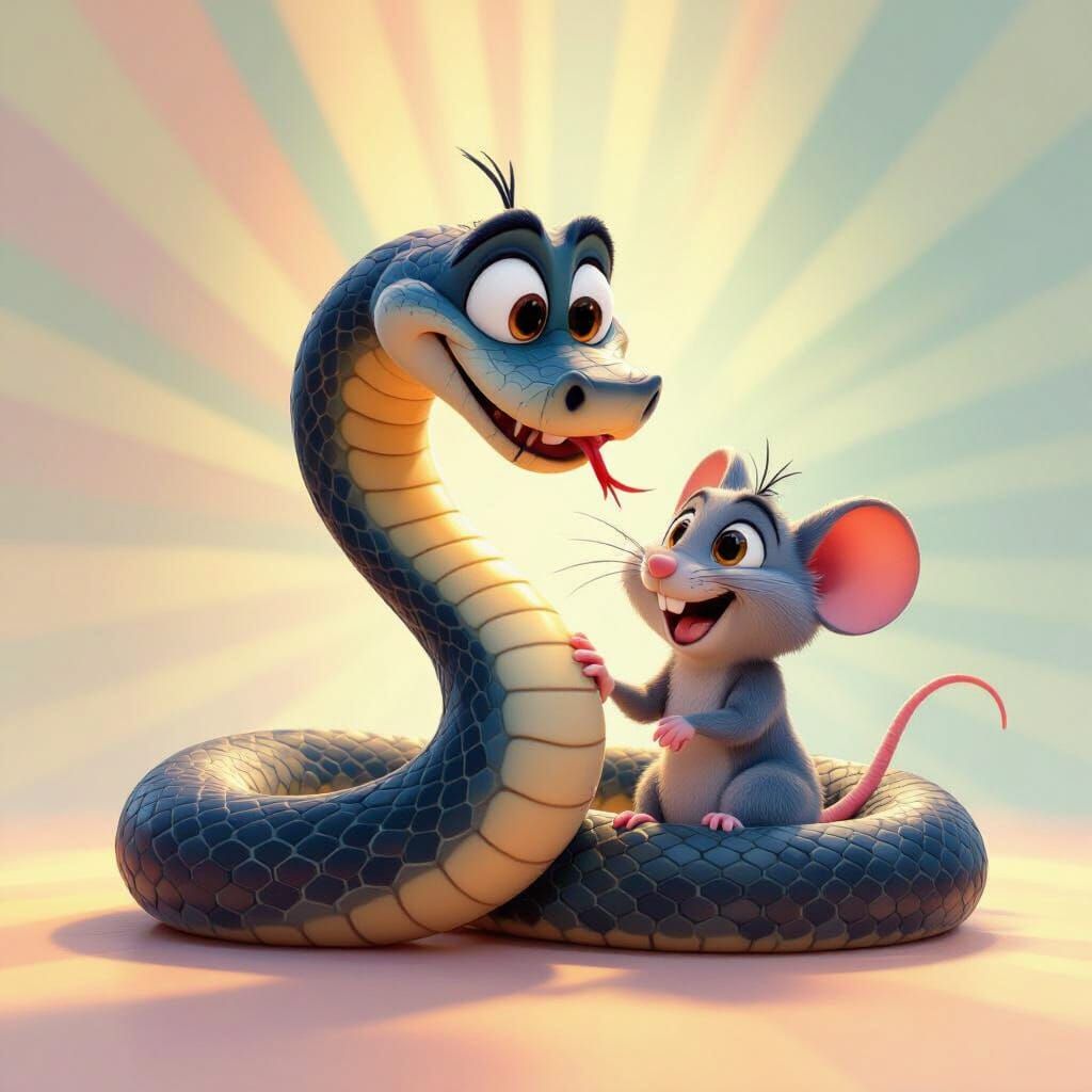 Friendly Snake and Mouse in Pixar Style