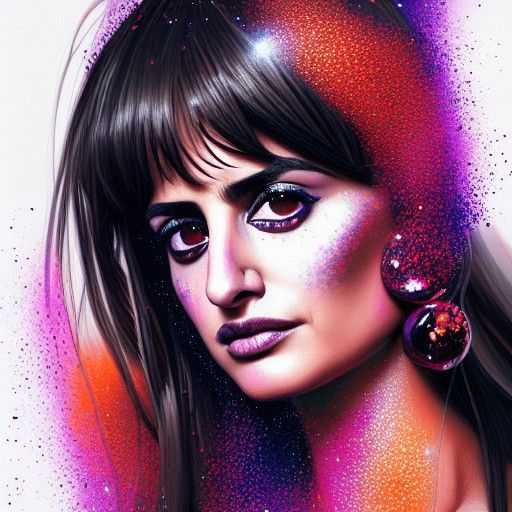 Realistic Portrait of Penelope Cruz with Glitter