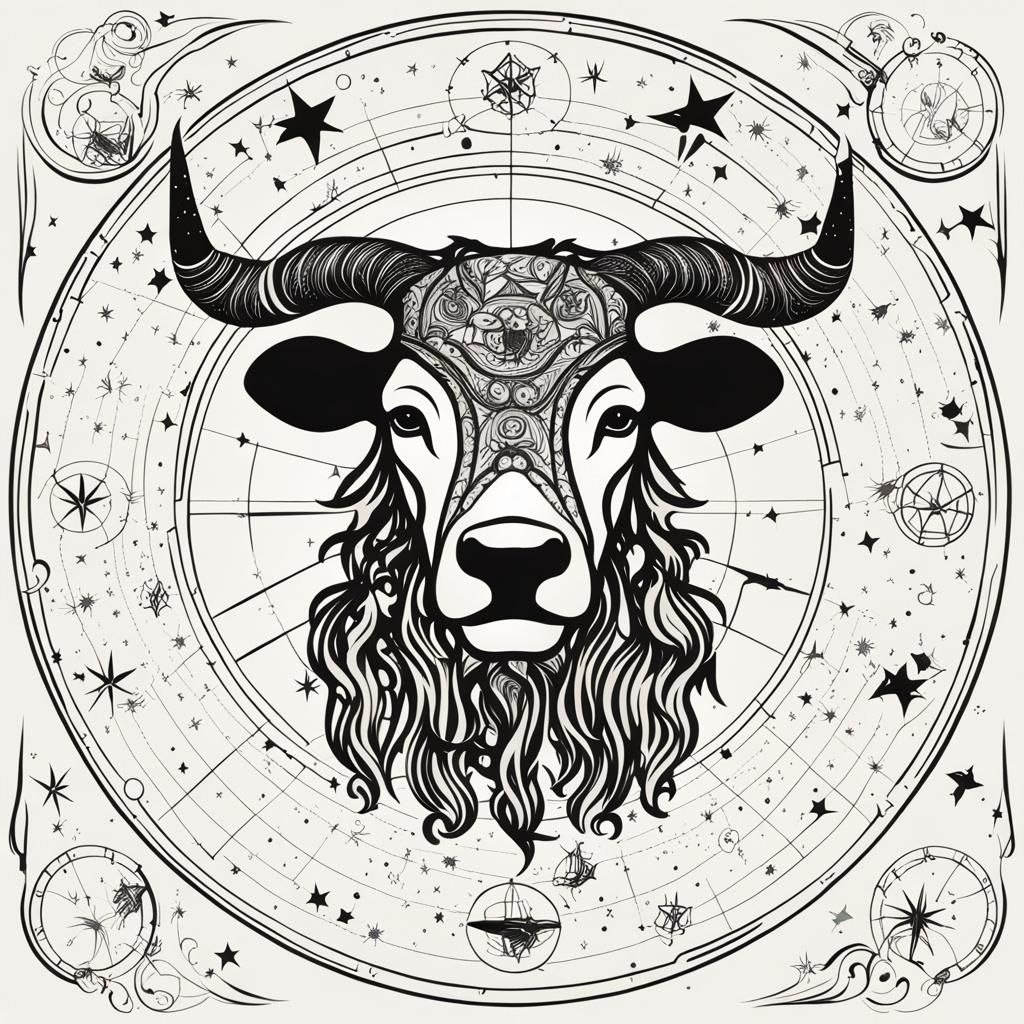 Taurus Zodiac Symbol in Beardsley Style