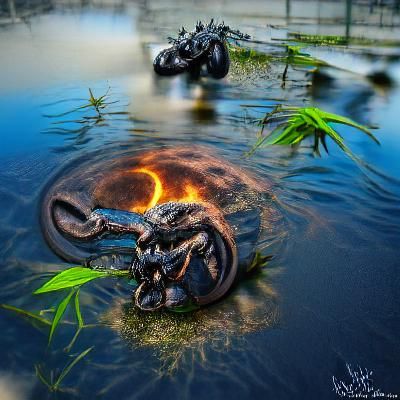 Serpent Dinosaur Emerges from Tar Pit: Hyperrealistic Digita...
