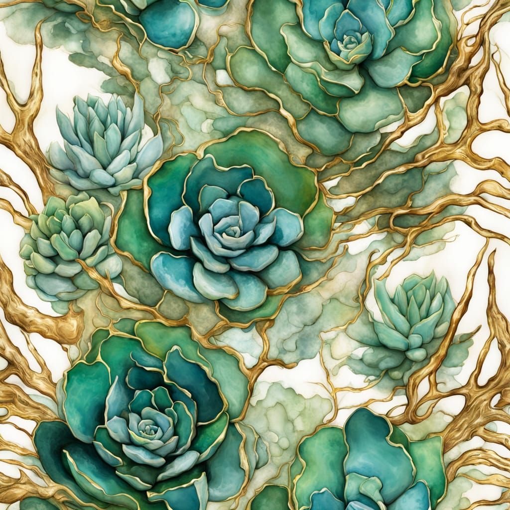 Succulents in Vibrant Alcohol Ink Painting