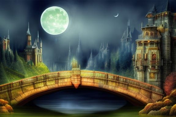 Majestic Moonlit Castle in Atmospheric Digital Art