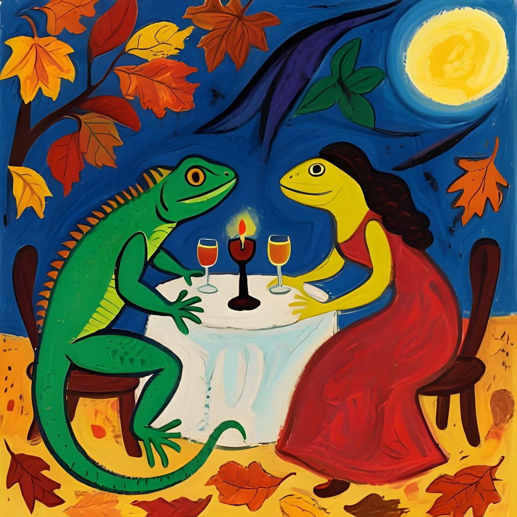 Lizards' Autumn Date Night in Early 20th-Century Style