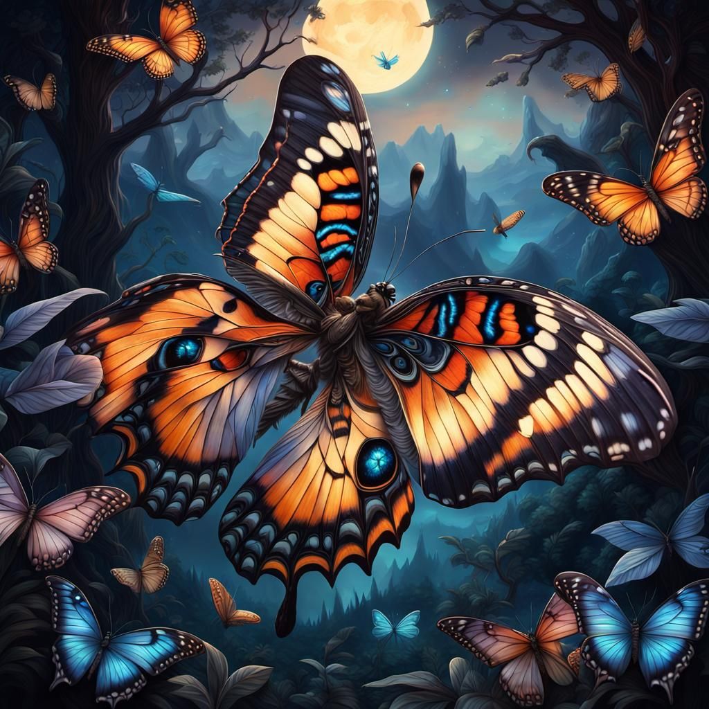 Fantasy Butterfly Displaying Nighttime Scenes
