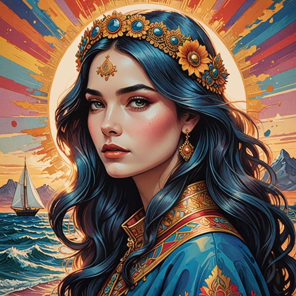 Rainbow Woman in Psychedelic Crayon Sketch