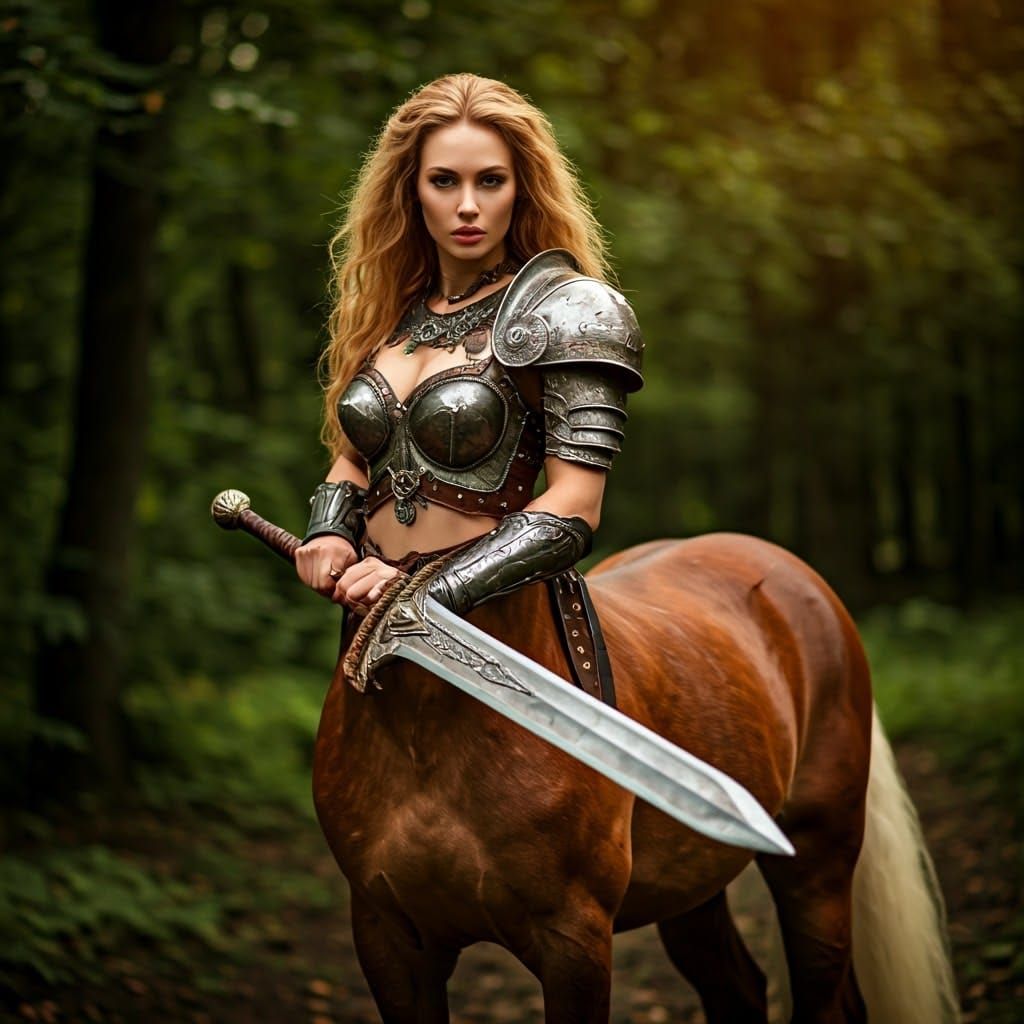 Armored Female Centaur Warrior in Forest