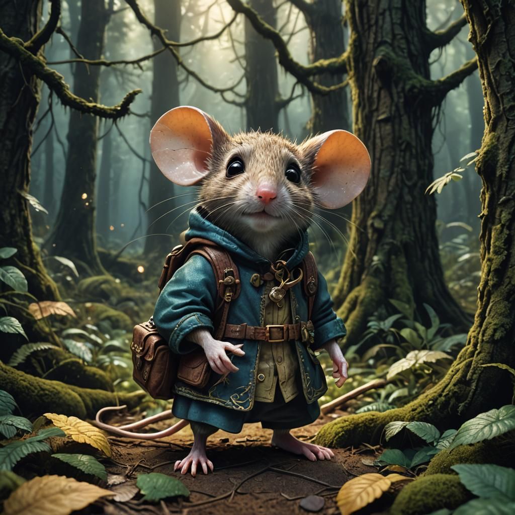 Adorable Traveler Mouse in Deep Forest