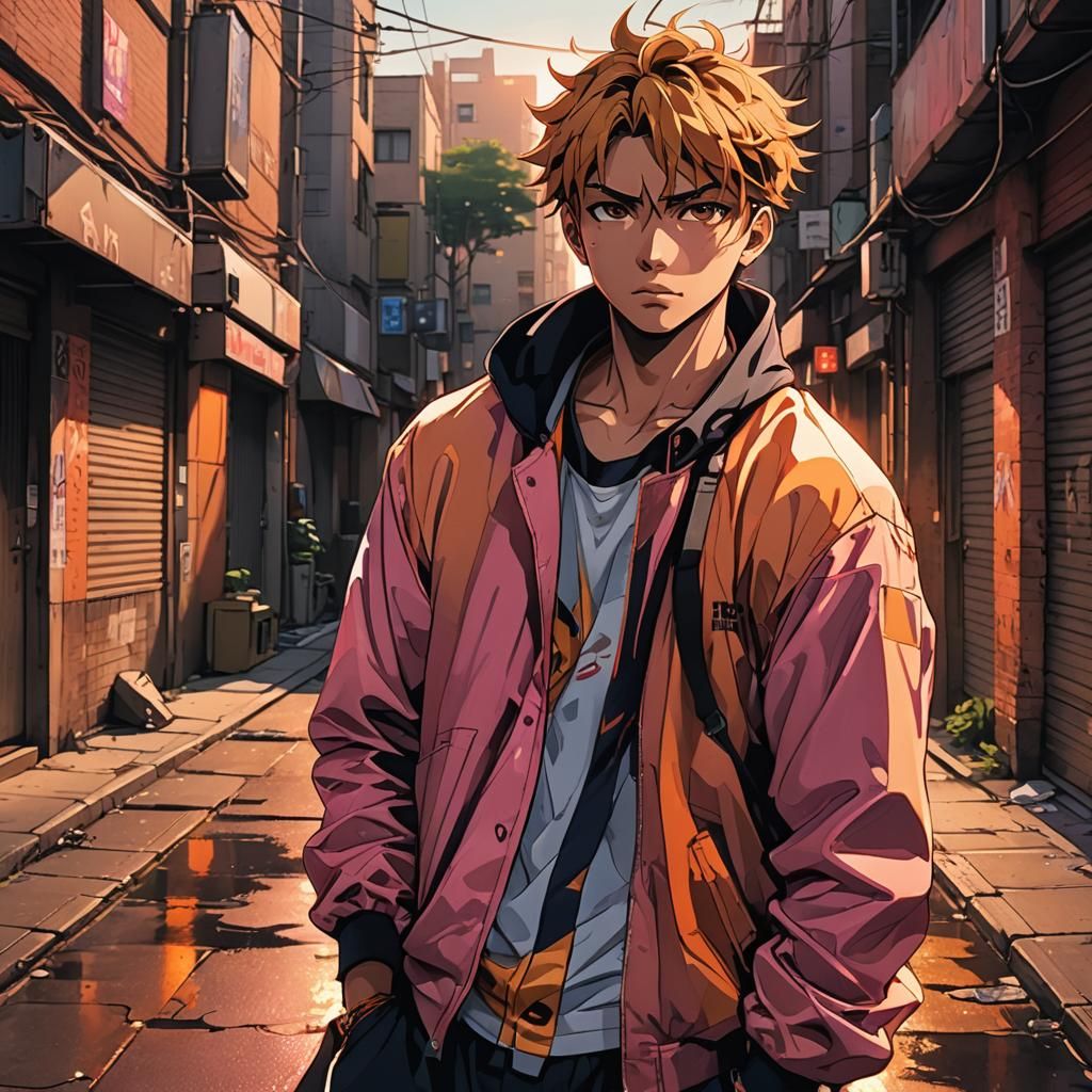 Cinematic Anime Portrait of Jamal in City Alley
