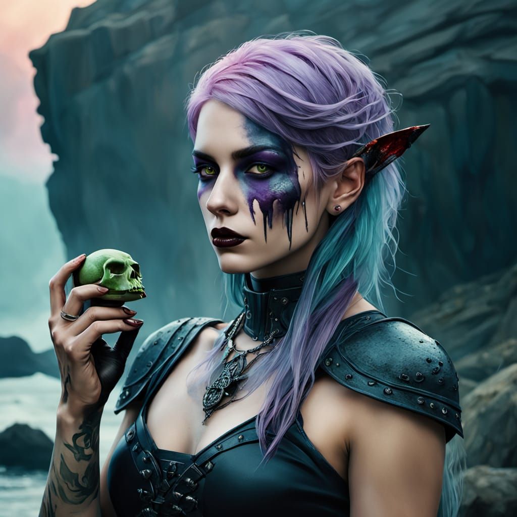 Executioner Girl with Bloody Face in Dark Fantasy Art