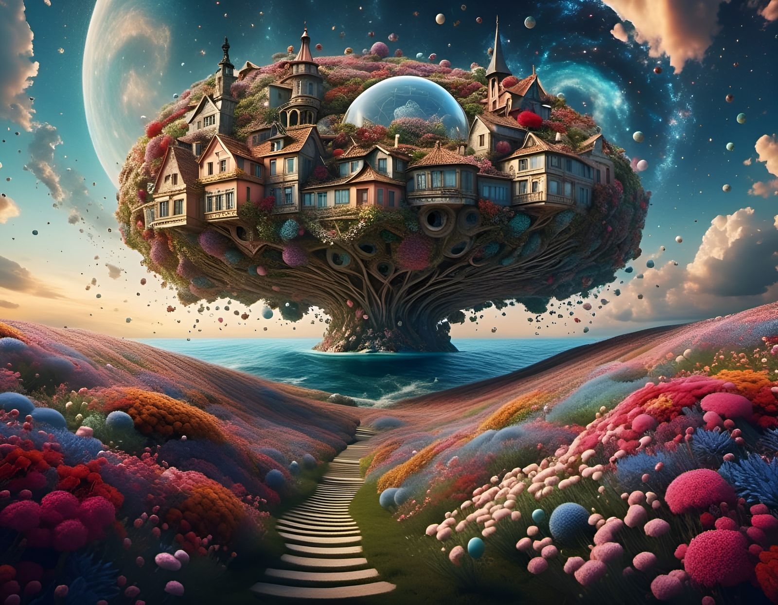 Surreal Singing Flower Field in Dreamlike Fantasy