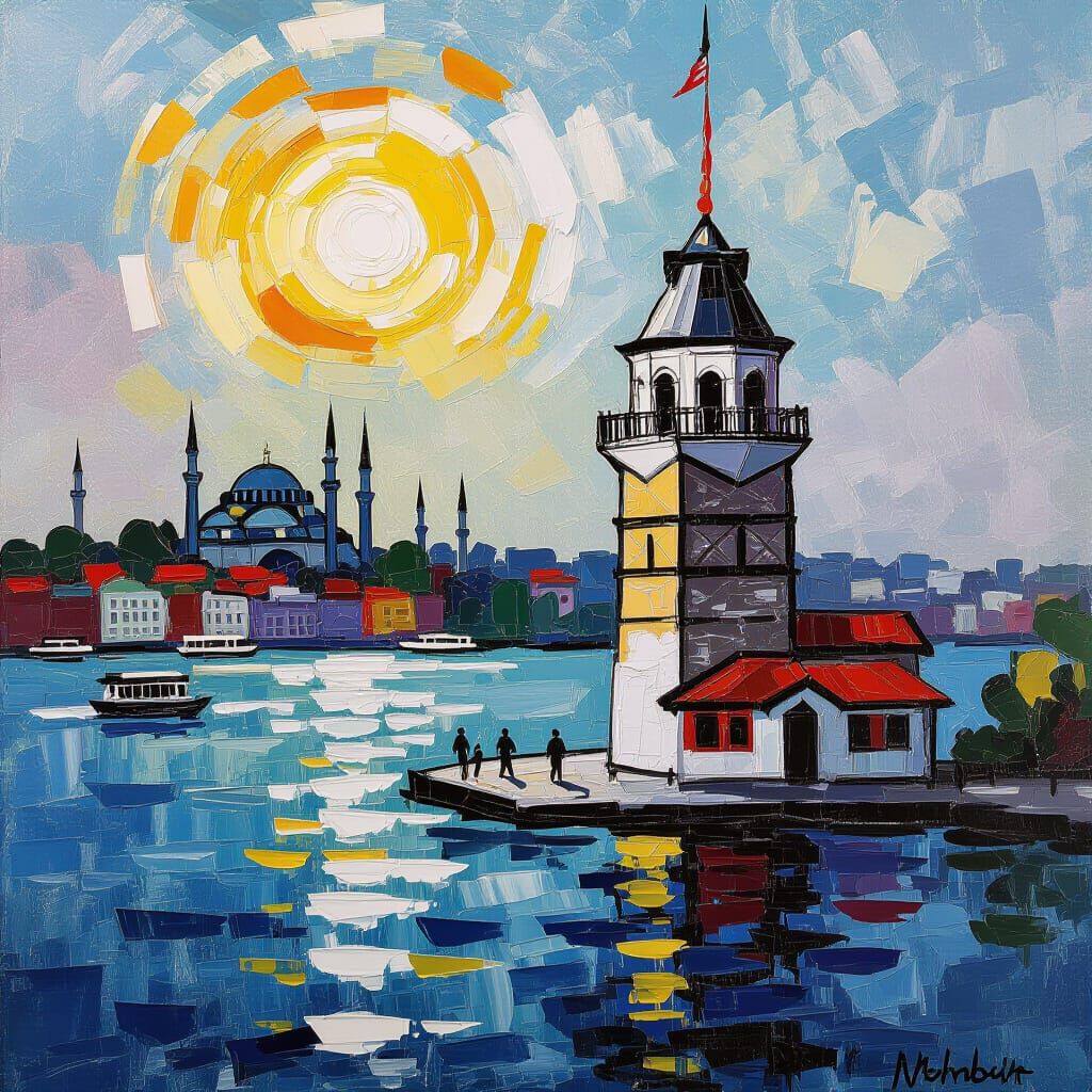 Istanbul Bosphorus and Maiden's Tower in Neo-Expressionist S...