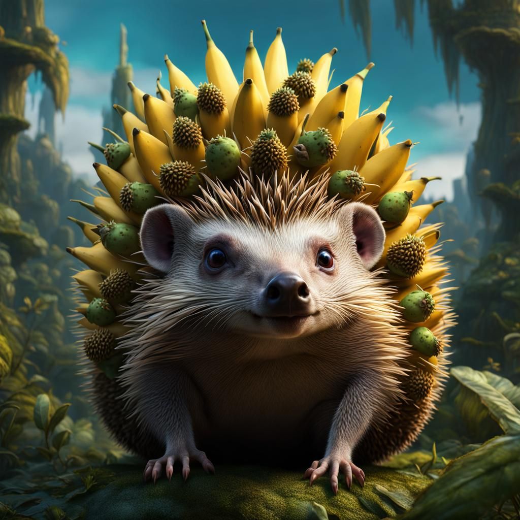 Three-Headed Banana Hedgehog in Detailed Matte Painting