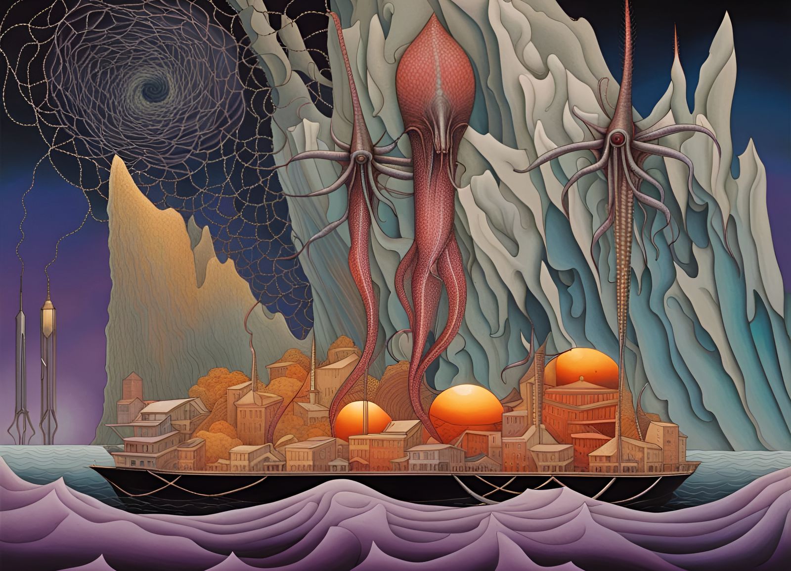 Giant Squid with Cliffs and Radio Towers