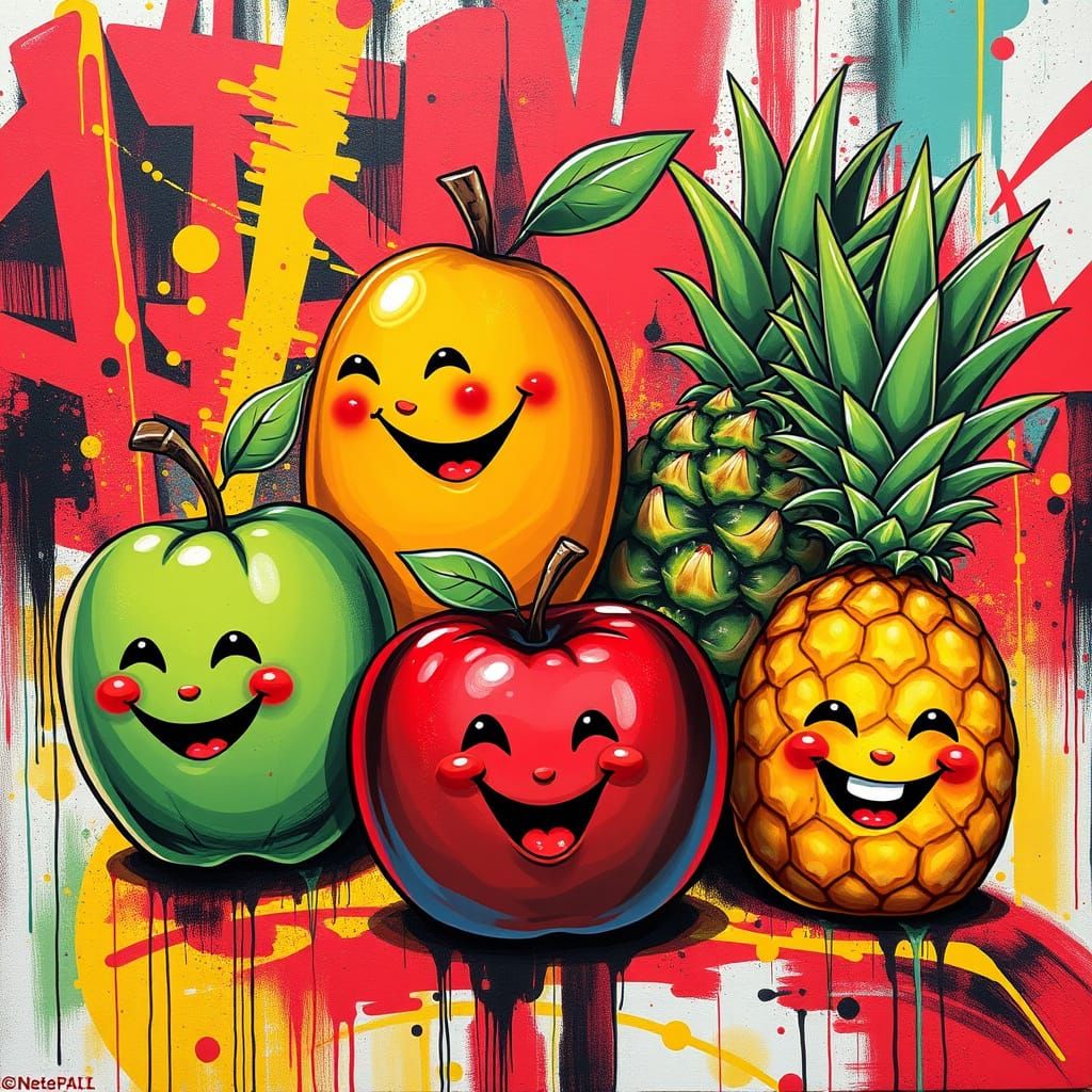 Vibrant Fruits in Playful Graffiti Style