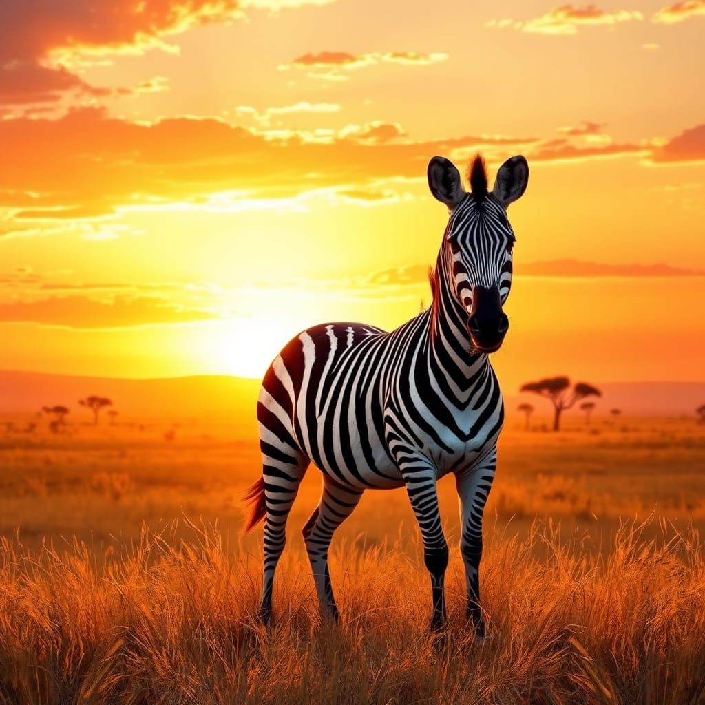 Zebra in Golden Sunset on the Savannah