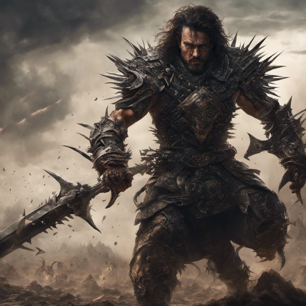 Warrior with Spiked Chain in Digital Matte Painting