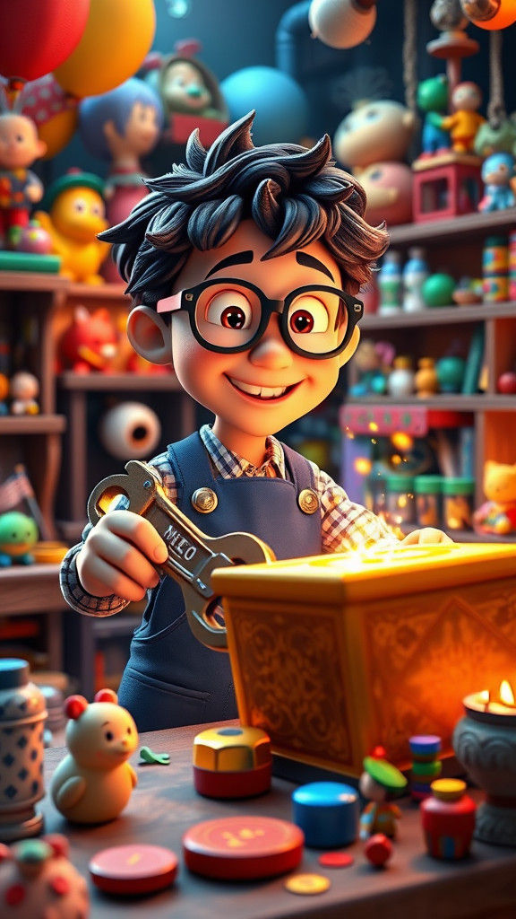 Toymaker's Surprise: A Pixar-Style Whimsical Workshop