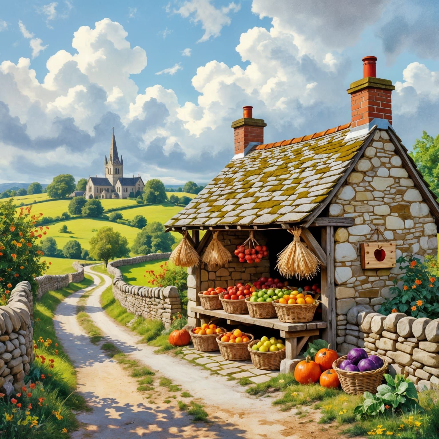 English Countryside Farmstand Painting in Constable Style