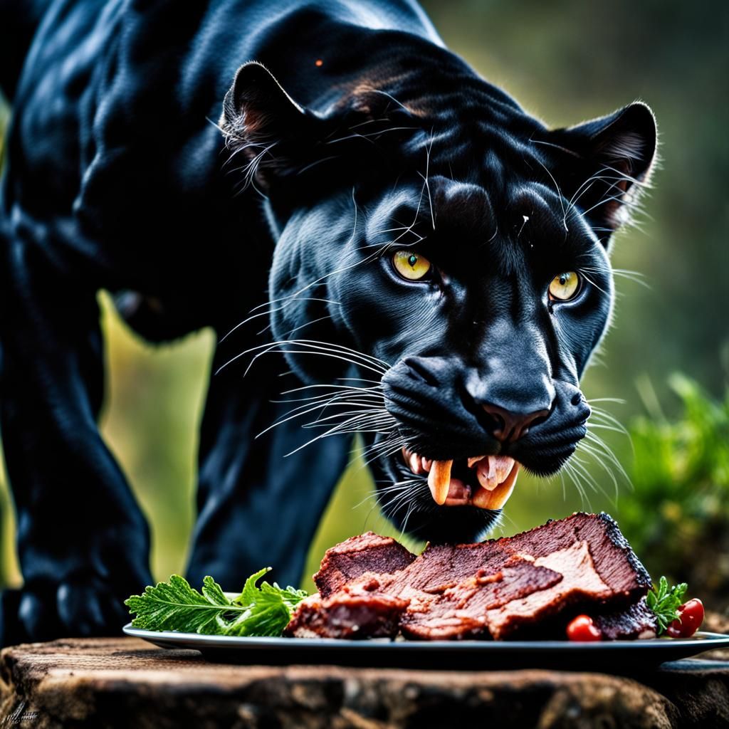 Hyperrealistic Panther Eating Meat in High Definition