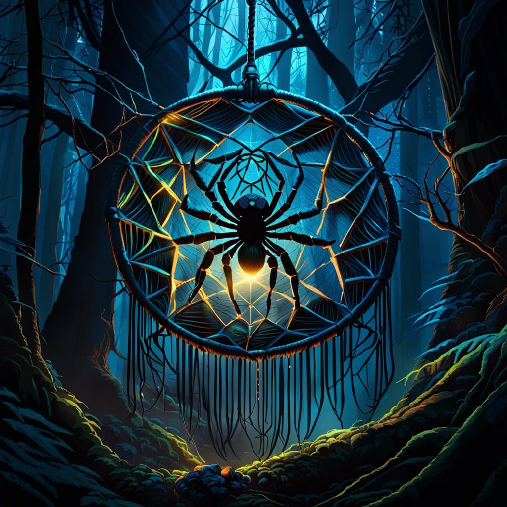 Spectacular Spider Dreamcatcher in Dark Forest