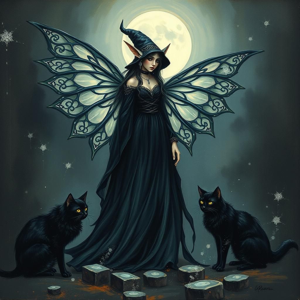 Mystical Fairy Elf Witch in Moonlight