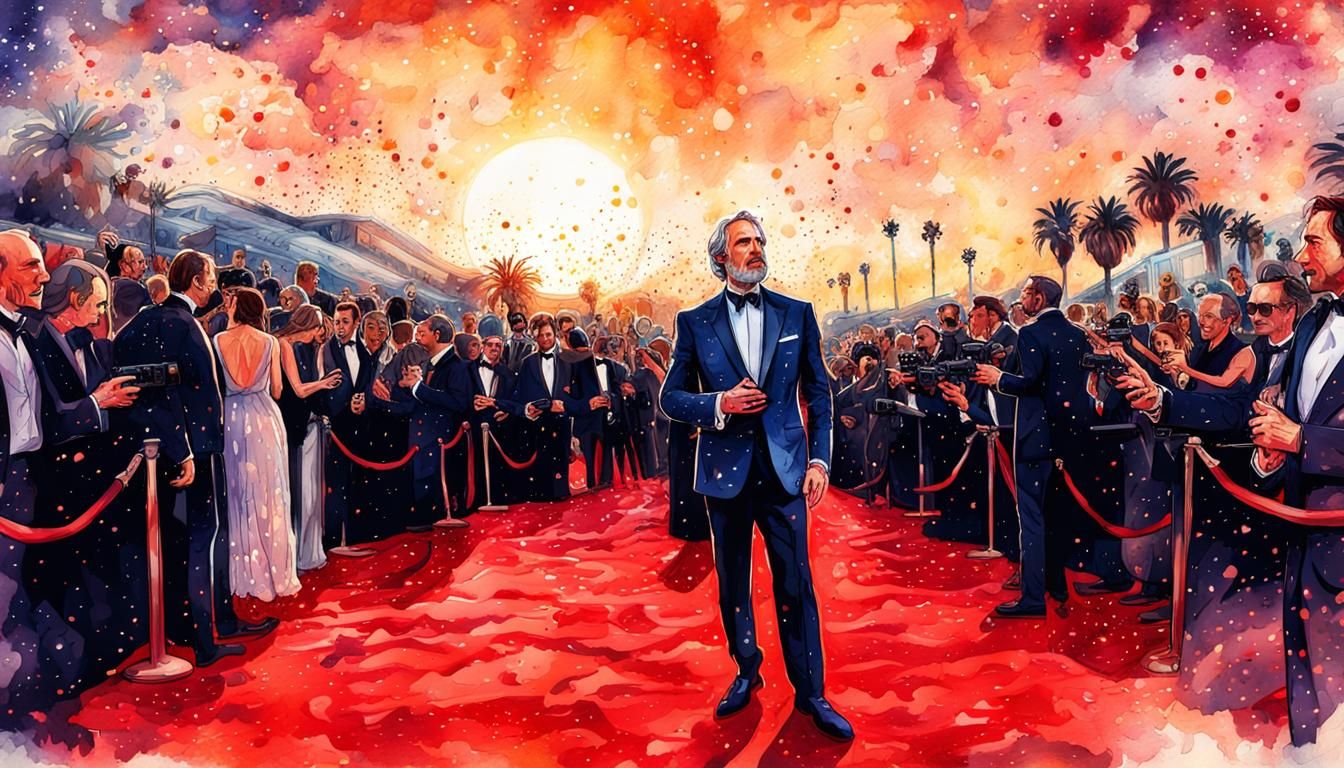 Famous Actor on Red Carpet in Watercolor Style