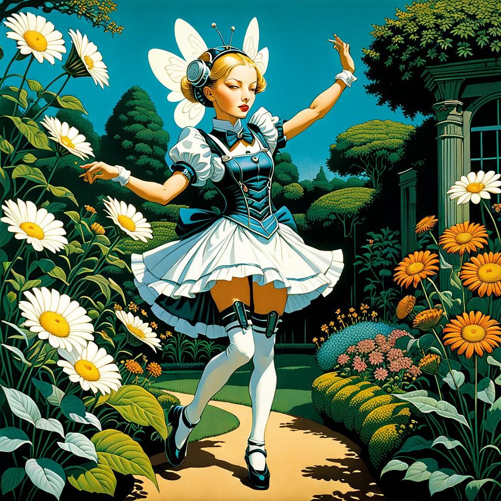 Cyborg Maid Dancing in Fantasy Garden