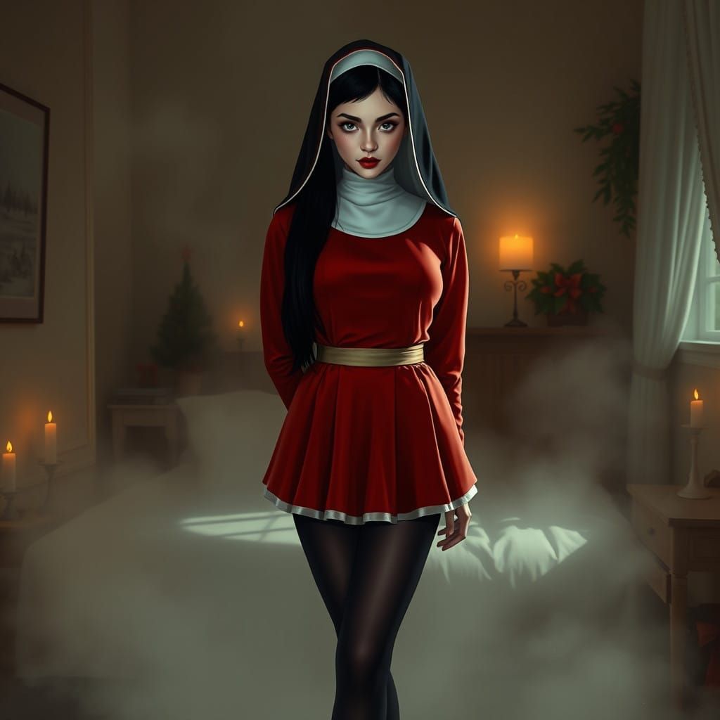 Enigmatic Crimson Habit in Ethereal Fog