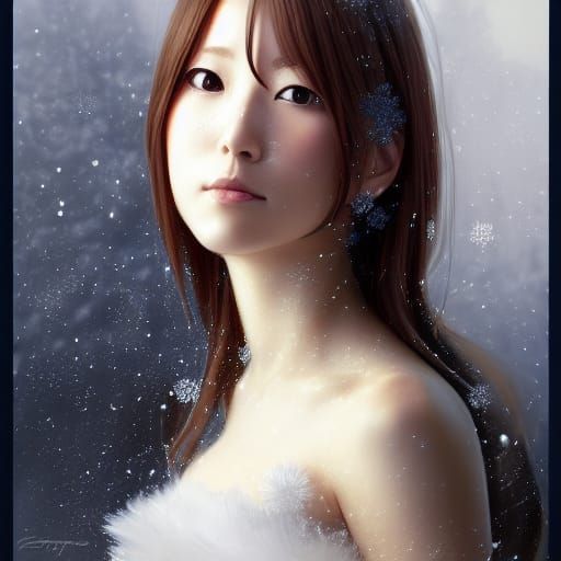 Orihime Inoue Snowflake Portrait, Hyperdetailed Digital Art