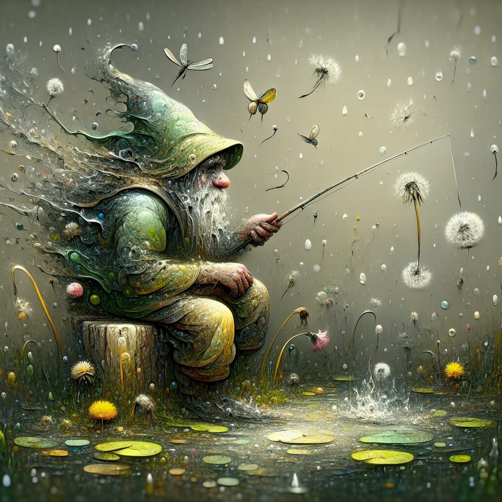 Melancholic Gnome Fishing on a Winter Afternoon