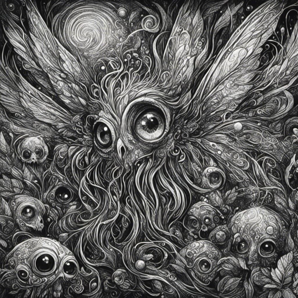 Rainbow Fairy Monster in Gloomy Swamp, Dark Fantasy Art