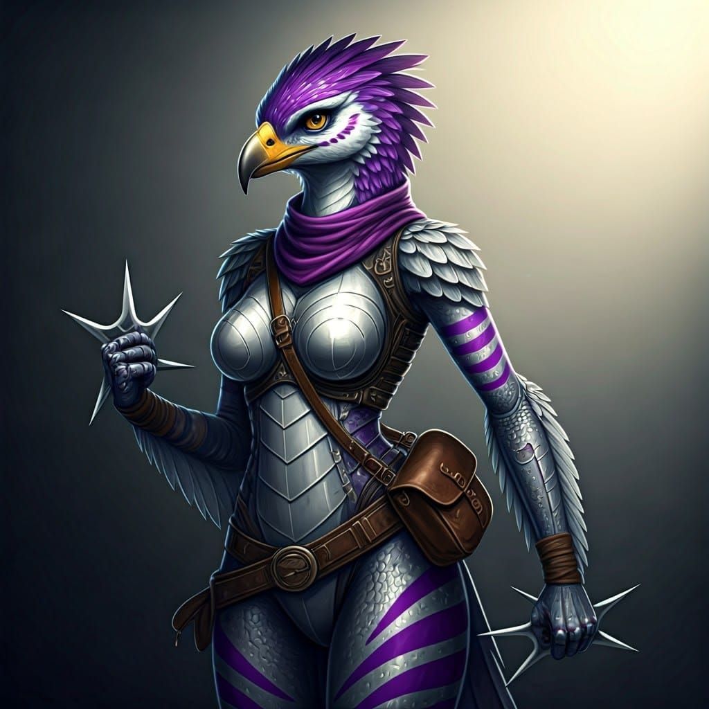 Avian Warrior with Ninja Stars in Digital Art Style