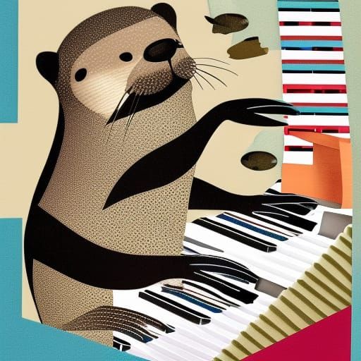 Otter Plays Keyboard in Cut Paper Collage Art