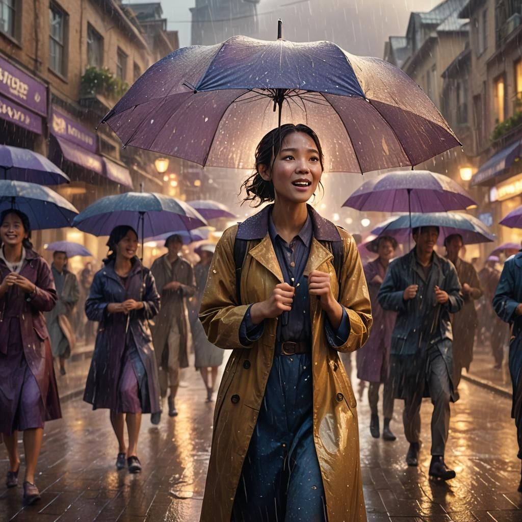 Musical Rain: Cinematic Concept Art in Art Nouveau Style