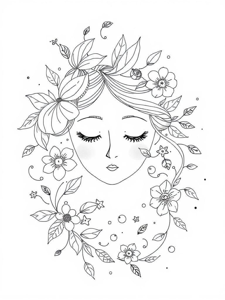 Whimsical Fine-Line Doodle of Serene Face