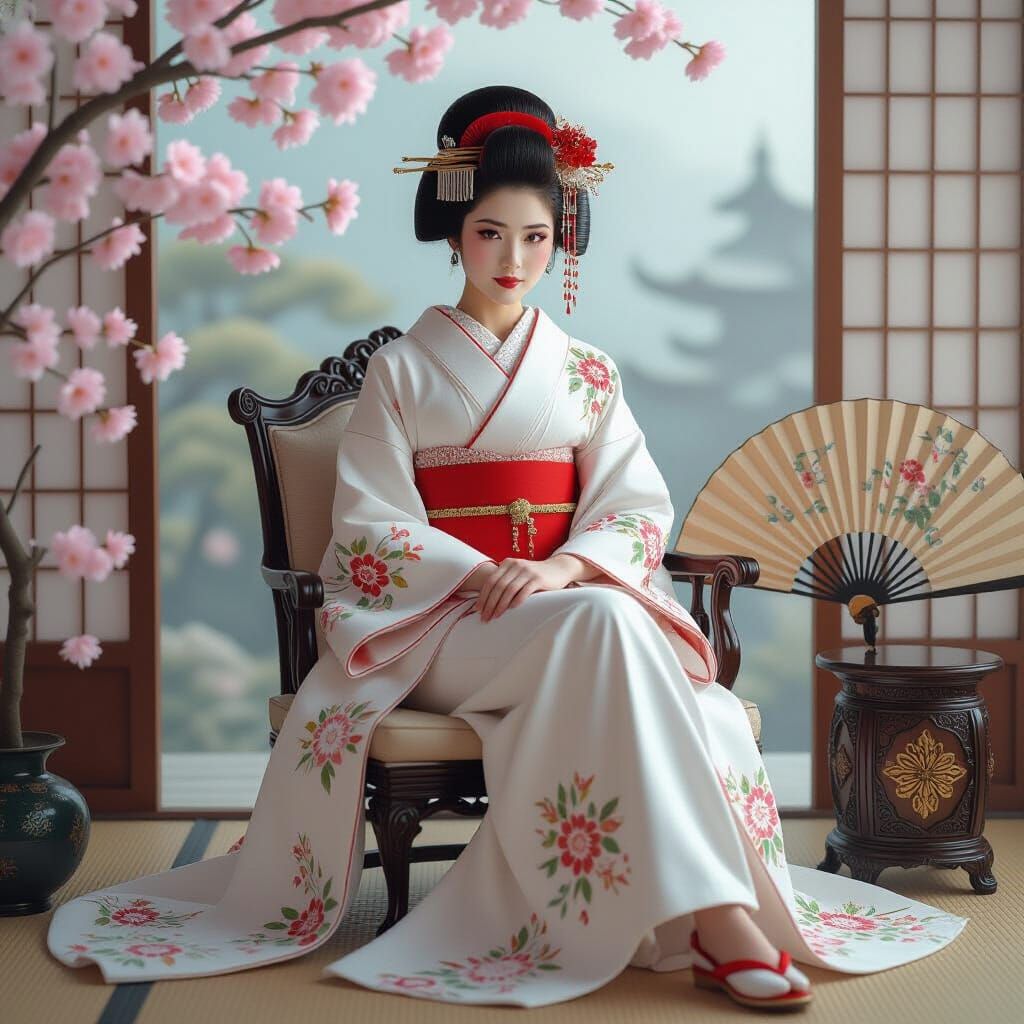 Geisha in Modern Attire with Traditional Elements